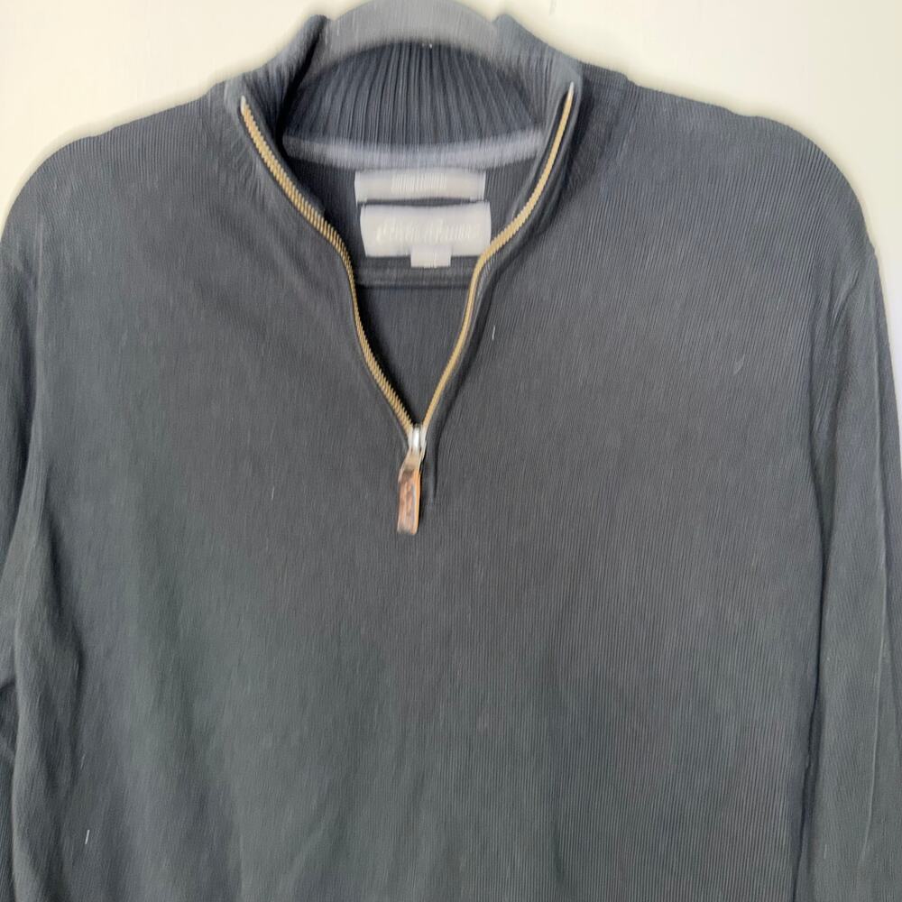 Eddie Bauer Cotton Cashmere Men Large Black 1/4 Zip Pullover Long Sleeve Sweater